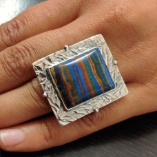Rainbow Calsilica Tribal Silver Ring
